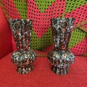 2 Vintage MCM Savoy China Hand Decorated Vases - 24k gold splatter